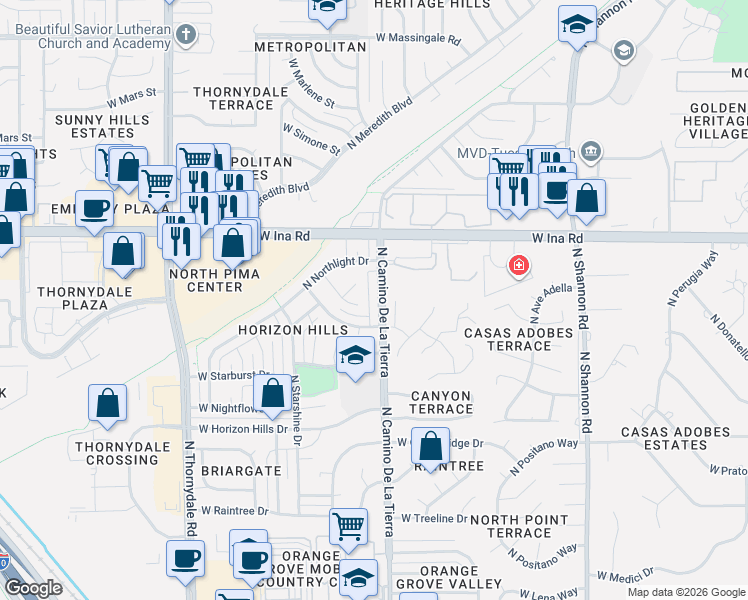 map of restaurants, bars, coffee shops, grocery stores, and more near 7067 North Starview Drive in Tucson