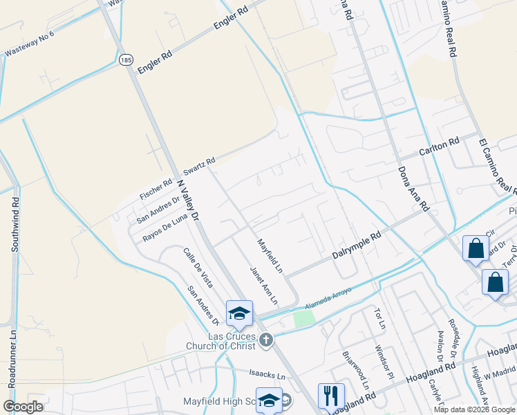 map of restaurants, bars, coffee shops, grocery stores, and more near 887 Harris Rd in Las Cruces