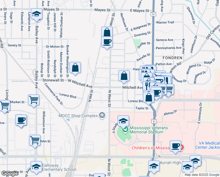 map of restaurants, bars, coffee shops, grocery stores, and more near 214 Mitchell Avenue in Jackson