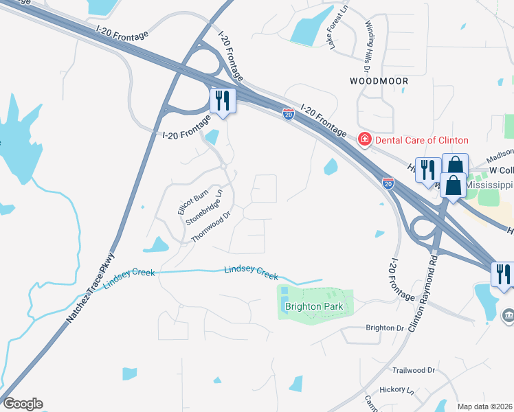 map of restaurants, bars, coffee shops, grocery stores, and more near 100 Baileys Ridge Circle in Clinton