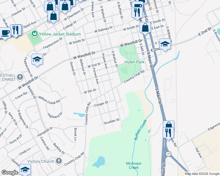 map of restaurants, bars, coffee shops, grocery stores, and more near 914 Prairie Avenue in Cleburne