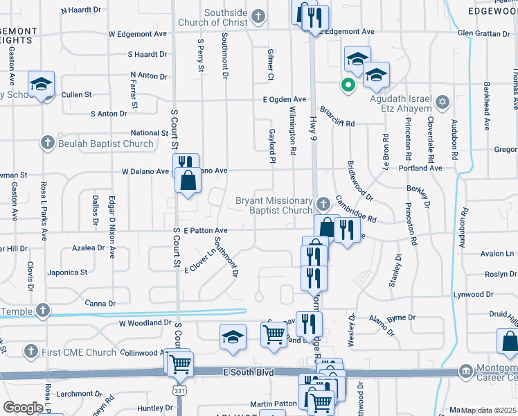 map of restaurants, bars, coffee shops, grocery stores, and more near 3647 Kelly Lane in Montgomery