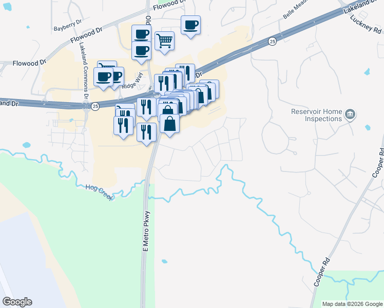 map of restaurants, bars, coffee shops, grocery stores, and more near 268 Dogwood Boulevard in Flowood