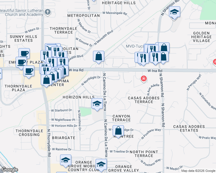 map of restaurants, bars, coffee shops, grocery stores, and more near 7067 North Starview Drive in Tucson