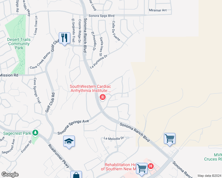 map of restaurants, bars, coffee shops, grocery stores, and more near 4103 Bella Sierra Court in Las Cruces