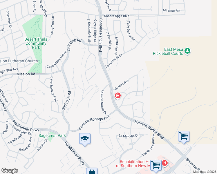 map of restaurants, bars, coffee shops, grocery stores, and more near Sonoma Ranch Boulevard in Las Cruces