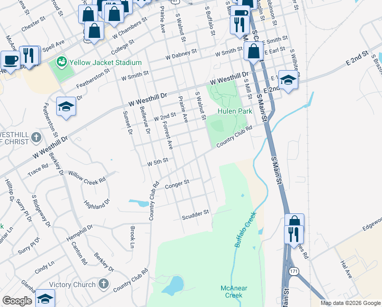 map of restaurants, bars, coffee shops, grocery stores, and more near 914 Prairie Avenue in Cleburne