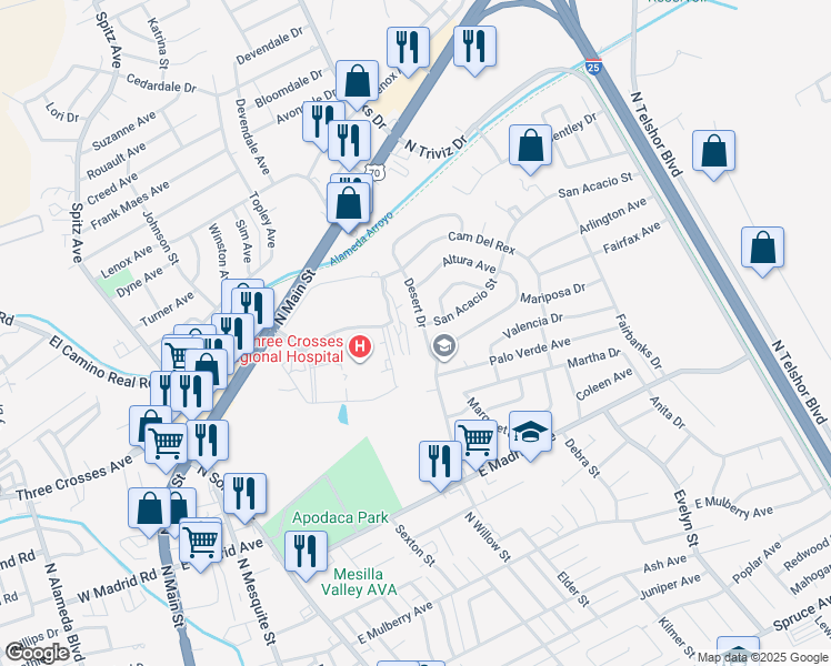 map of restaurants, bars, coffee shops, grocery stores, and more near 1450 San Acacio Street in Las Cruces