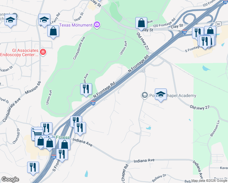 map of restaurants, bars, coffee shops, grocery stores, and more near 3200 South Frontage Road in Vicksburg