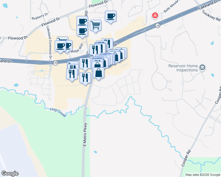 map of restaurants, bars, coffee shops, grocery stores, and more near 268 Dogwood Boulevard in Flowood
