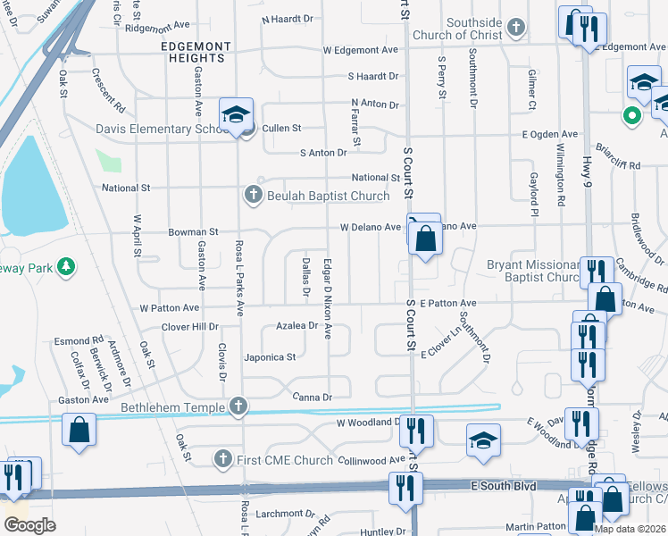 map of restaurants, bars, coffee shops, grocery stores, and more near 3933 Edgar D Nixon Avenue in Montgomery