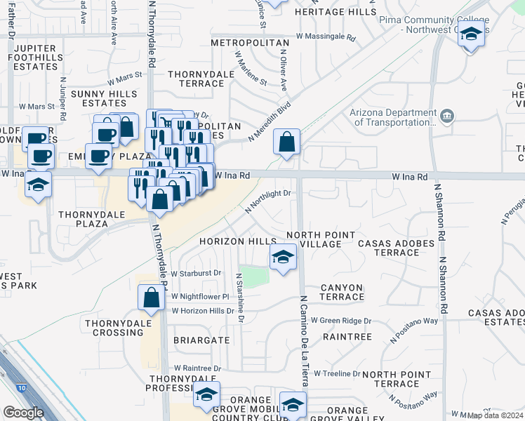 map of restaurants, bars, coffee shops, grocery stores, and more near in Tucson
