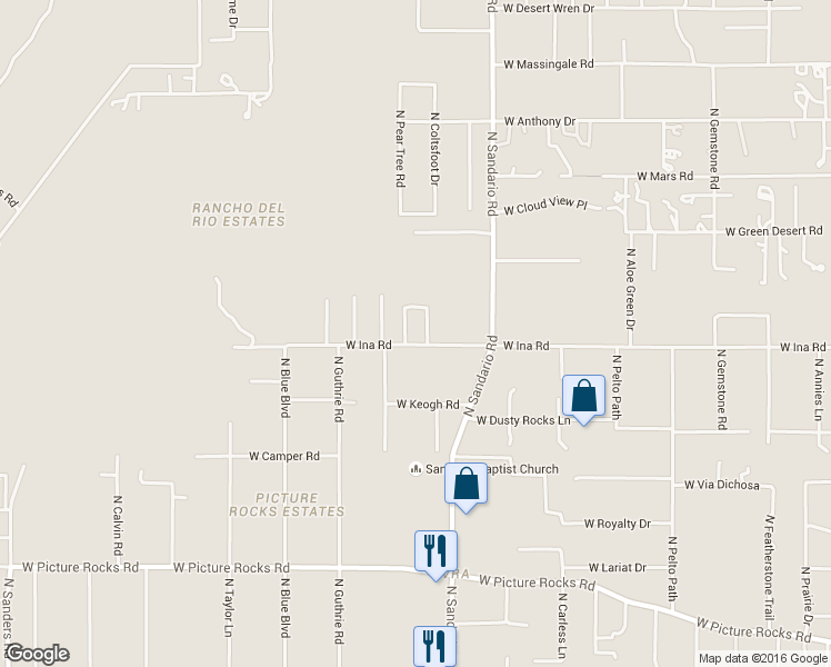 map of restaurants, bars, coffee shops, grocery stores, and more near 11841 West Ina Road in Tucson