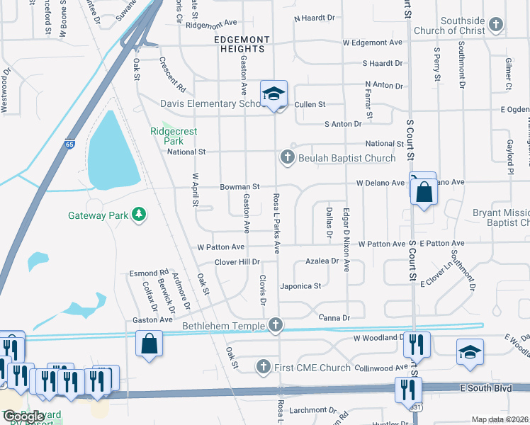 map of restaurants, bars, coffee shops, grocery stores, and more near 655 Belvedere Drive in Montgomery
