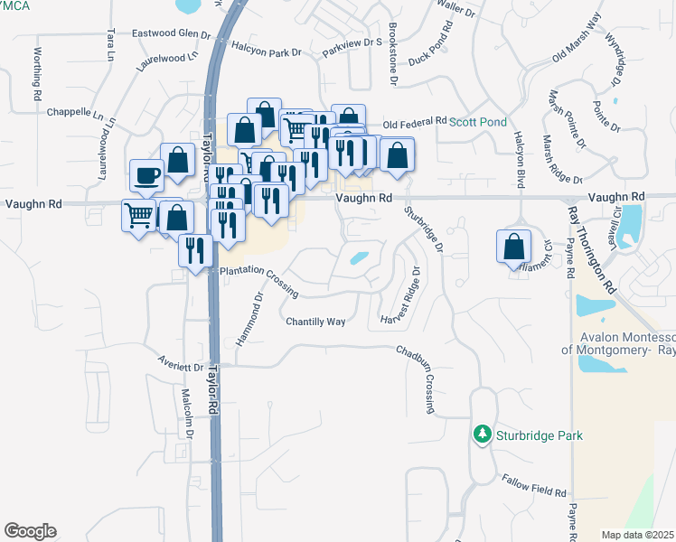 map of restaurants, bars, coffee shops, grocery stores, and more near 609 Seaton Boulevard in Montgomery