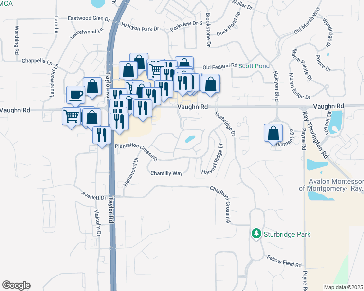 map of restaurants, bars, coffee shops, grocery stores, and more near 609 Seaton Boulevard in Montgomery