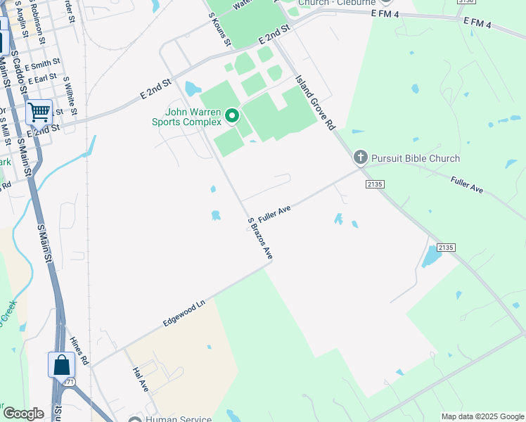 map of restaurants, bars, coffee shops, grocery stores, and more near 729 Fuller Avenue in Cleburne