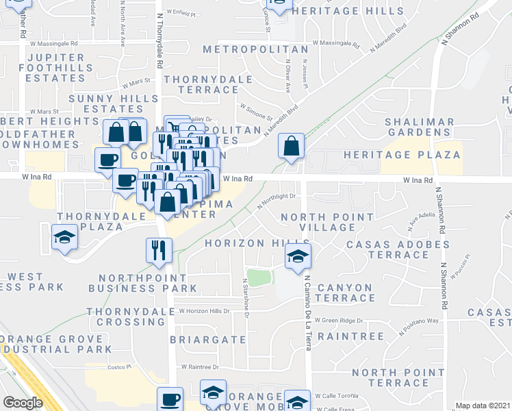 map of restaurants, bars, coffee shops, grocery stores, and more near in Tucson