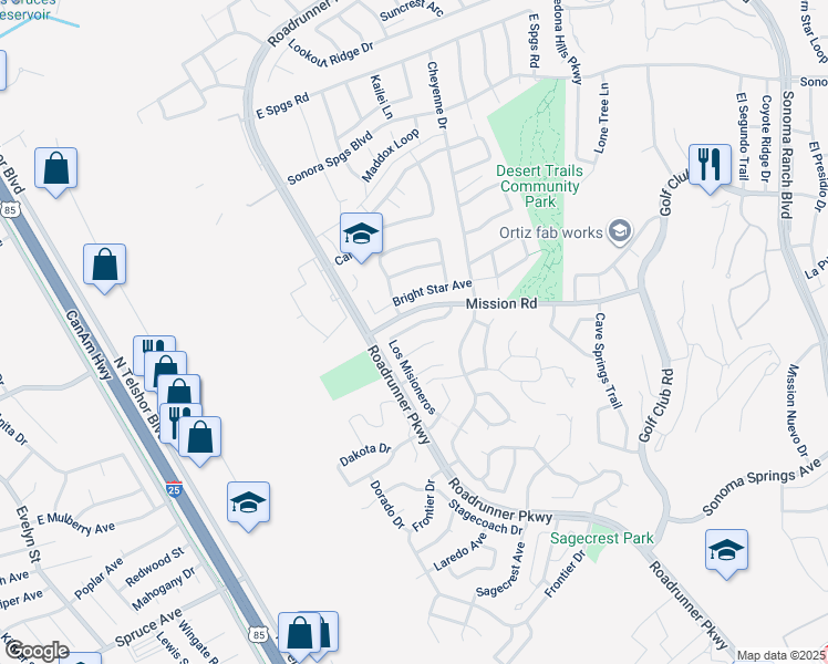 map of restaurants, bars, coffee shops, grocery stores, and more near 2226 Los Misioneros in Las Cruces