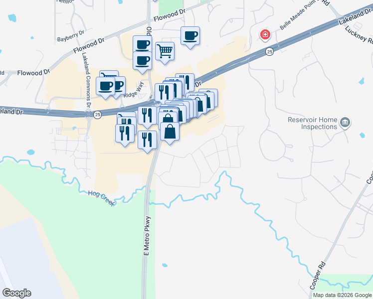 map of restaurants, bars, coffee shops, grocery stores, and more near 268 Dogwood Boulevard in Flowood