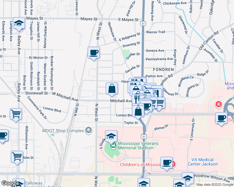 map of restaurants, bars, coffee shops, grocery stores, and more near 3028 Windsor Avenue in Jackson