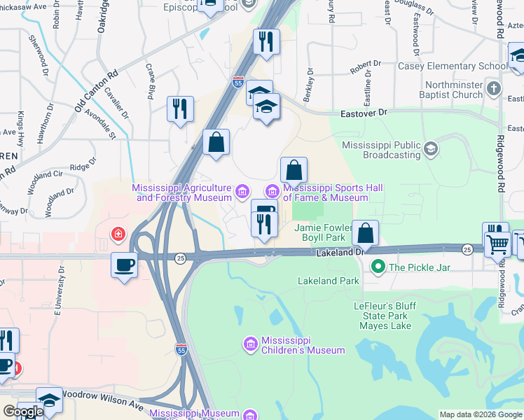 map of restaurants, bars, coffee shops, grocery stores, and more near in Jackson