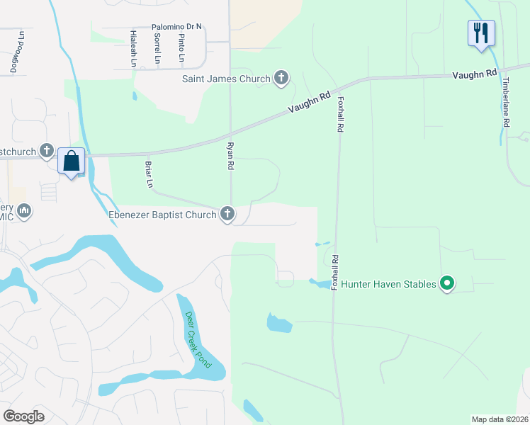 map of restaurants, bars, coffee shops, grocery stores, and more near 412 Ryan Road in Pike Road