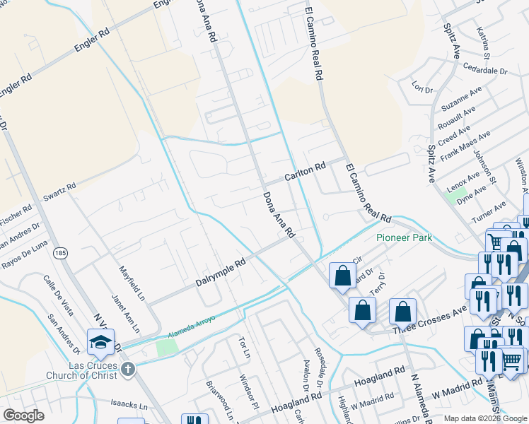 map of restaurants, bars, coffee shops, grocery stores, and more near 2630 Dona Ana Road in Las Cruces