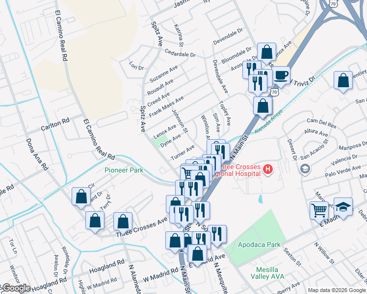 map of restaurants, bars, coffee shops, grocery stores, and more near 2712 Barry St in Las Cruces