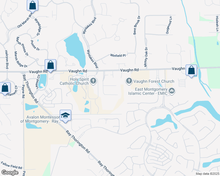 map of restaurants, bars, coffee shops, grocery stores, and more near 8618 Huntingdon Ridge Court in Montgomery