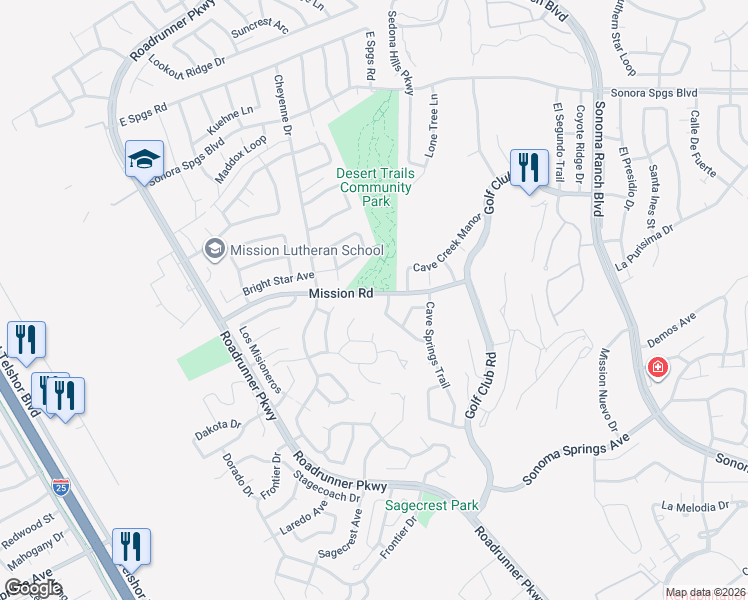 map of restaurants, bars, coffee shops, grocery stores, and more near 2750-3056 Mission Road in Las Cruces