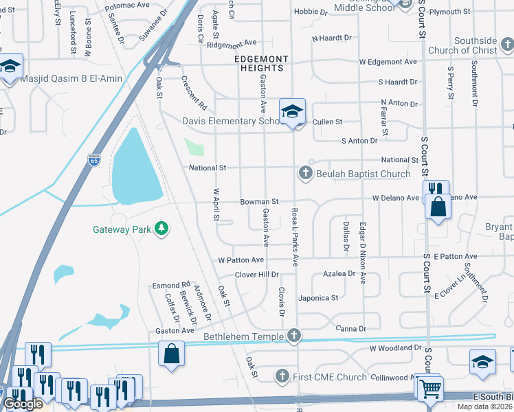 map of restaurants, bars, coffee shops, grocery stores, and more near 713 Bowman Street in Montgomery