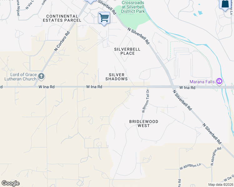 map of restaurants, bars, coffee shops, grocery stores, and more near 7234 North Silver Shadows Heights Place in Tucson