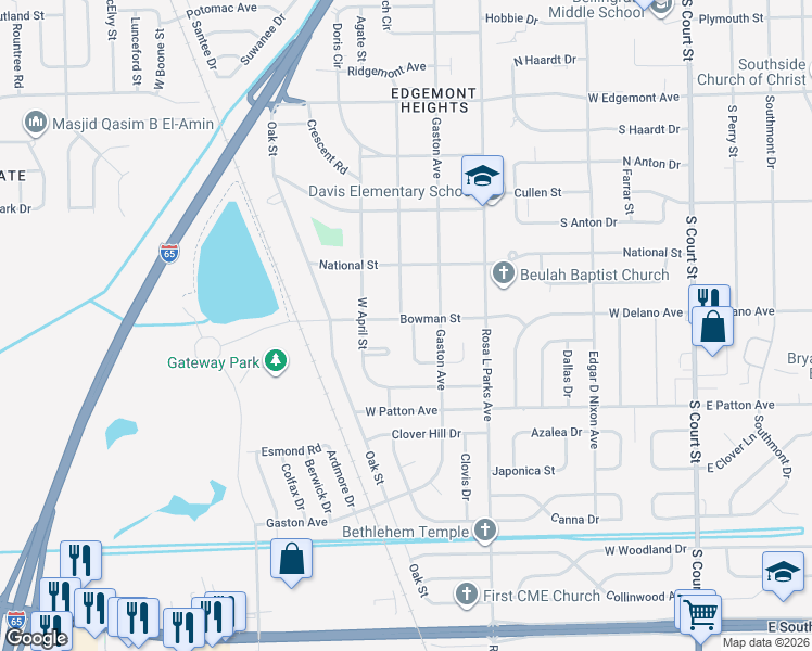 map of restaurants, bars, coffee shops, grocery stores, and more near 713 Bowman Street in Montgomery