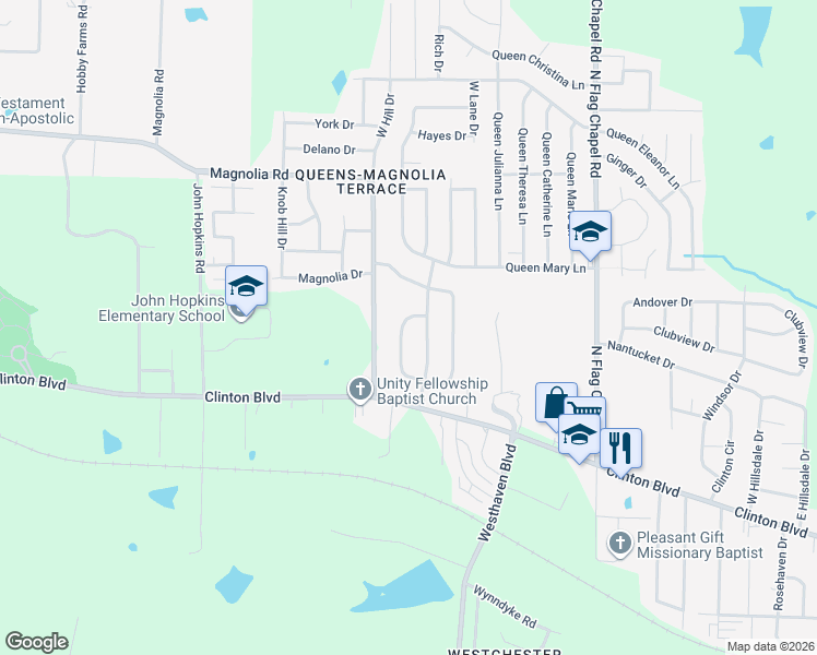 map of restaurants, bars, coffee shops, grocery stores, and more near 166 Queen Joanna Lane in Jackson