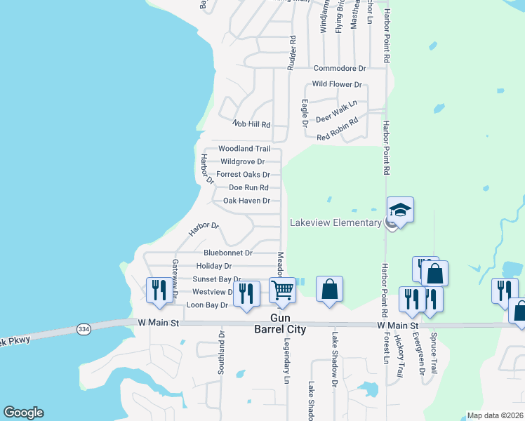 map of restaurants, bars, coffee shops, grocery stores, and more near 122 Shady Grove Road in Gun Barrel City