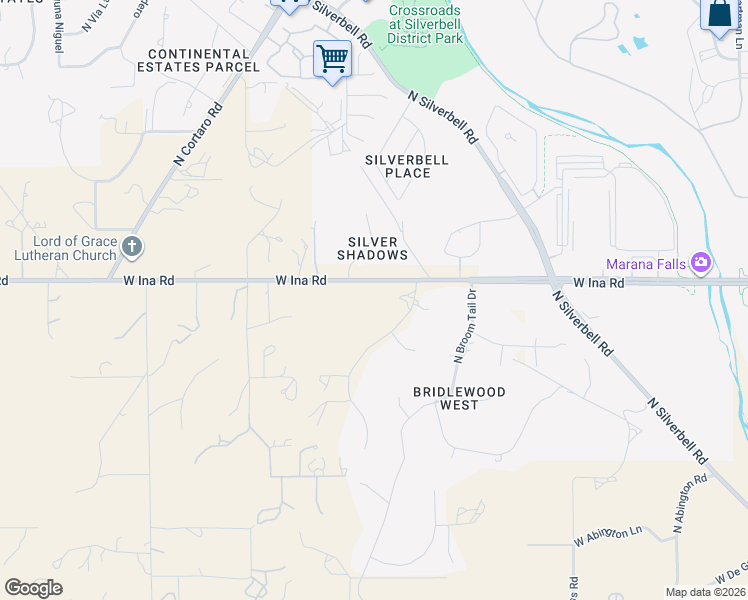 map of restaurants, bars, coffee shops, grocery stores, and more near 7234 North Silver Shadows Heights Place in Tucson