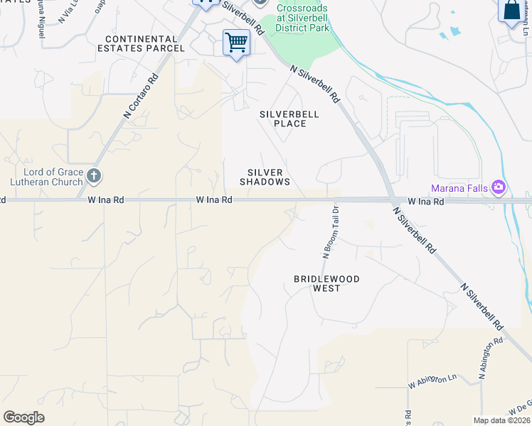 map of restaurants, bars, coffee shops, grocery stores, and more near 7234 North Silver Shadows Heights Place in Tucson