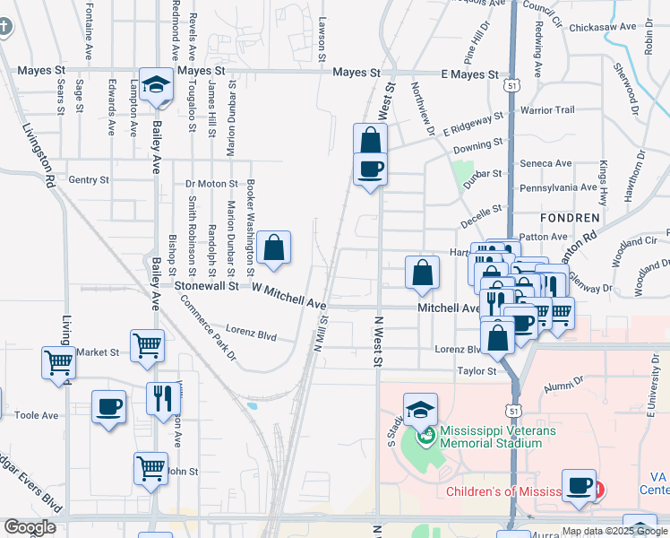 map of restaurants, bars, coffee shops, grocery stores, and more near 234 Gaddis Street in Jackson