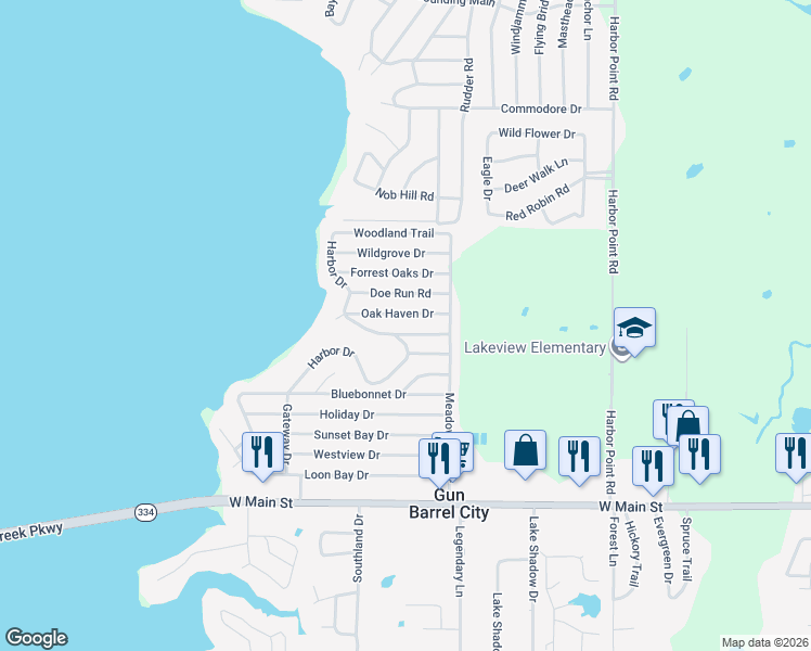 map of restaurants, bars, coffee shops, grocery stores, and more near 122 Shady Grove Road in Gun Barrel City