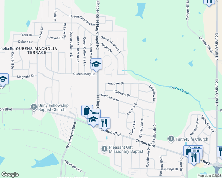 map of restaurants, bars, coffee shops, grocery stores, and more near 546 Clubview Drive in Jackson