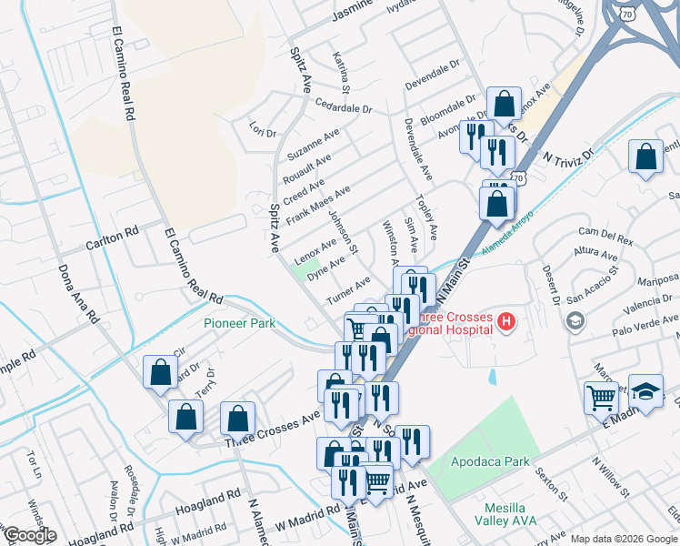 map of restaurants, bars, coffee shops, grocery stores, and more near 2712 Barry St in Las Cruces