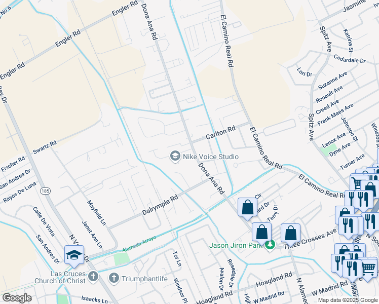 map of restaurants, bars, coffee shops, grocery stores, and more near 2630 Dona Ana Road in Las Cruces