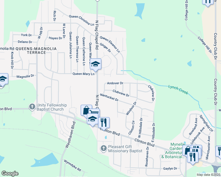 map of restaurants, bars, coffee shops, grocery stores, and more near 546 Clubview Drive in Jackson