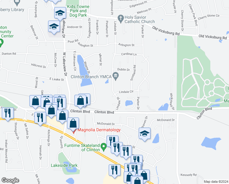 map of restaurants, bars, coffee shops, grocery stores, and more near 300 Lindale Street in Clinton