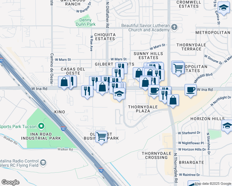 map of restaurants, bars, coffee shops, grocery stores, and more near 4185 West Ina Road in Tucson