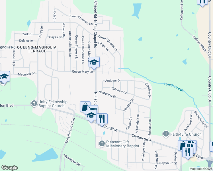map of restaurants, bars, coffee shops, grocery stores, and more near 546 Clubview Drive in Jackson