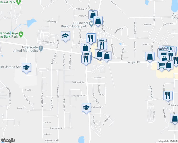 map of restaurants, bars, coffee shops, grocery stores, and more near 3348 Watchman Drive in Montgomery