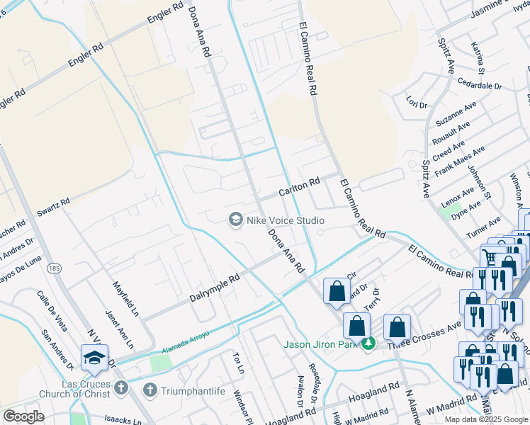map of restaurants, bars, coffee shops, grocery stores, and more near 2630 Dona Ana Road in Las Cruces