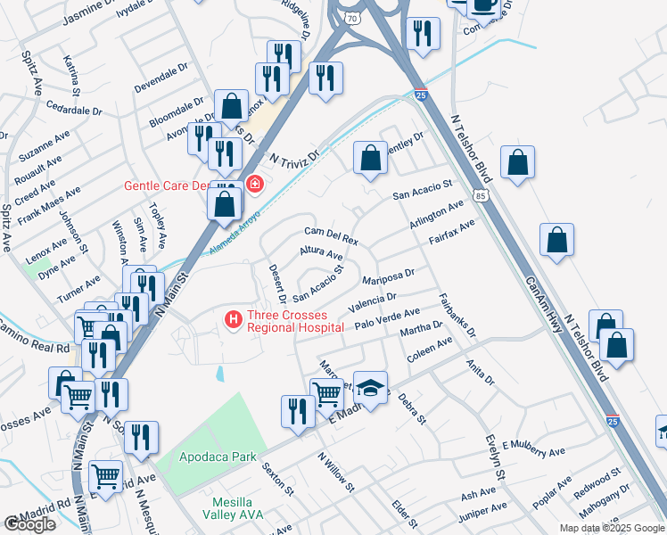 map of restaurants, bars, coffee shops, grocery stores, and more near 2695 Calle De Rosa in Las Cruces